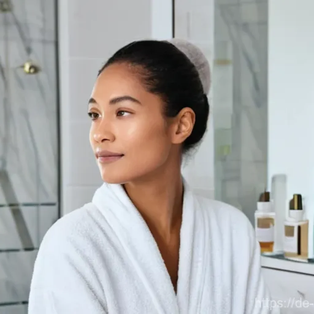 피부관리사의 피부 질환별 관리 사례 - **Prompt Title: Serene Adult Skincare for Balanced Complexion**
    **Description:** A confident wom...