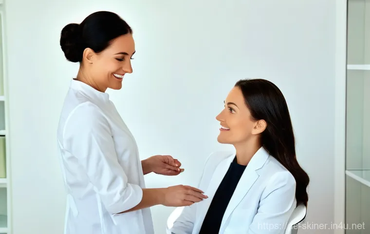 피부관리사 필수 소프트스킬 - **Empathetic Beautician-Client Interaction**
    A compassionate female beautician, appearing to be ...