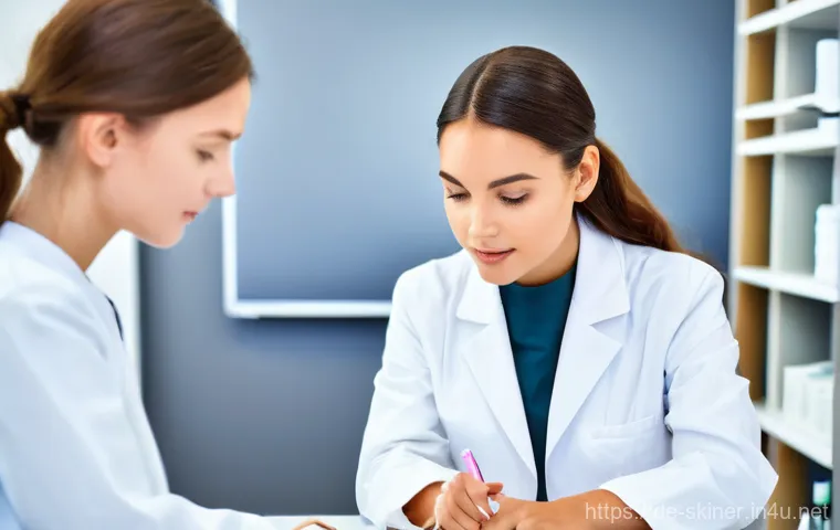 피부관리사 교육 과정과 필수 항목 - **Skincare Education in Germany: The Aspiring Expert**
    "A bright, modern classroom at a professi...