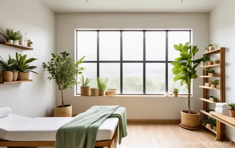 피부관리사의 최신 트렌드 활용법 - A professional female aesthetician, wearing a crisp, clean uniform, meticulously conducts a comprehe...