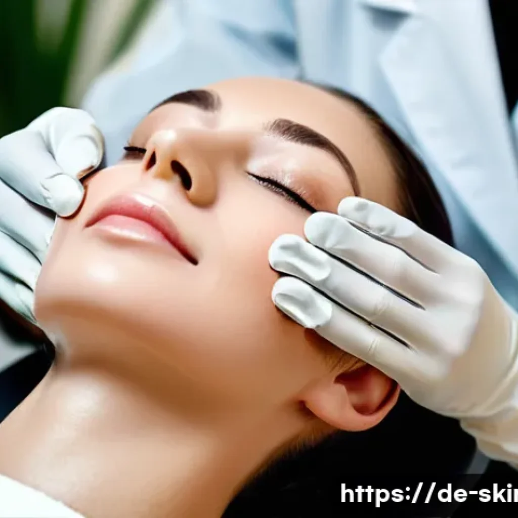 피부관리사의 장비 관리 및 유지보수 - **Prompt:** A close-up, high-definition photographic image of a female esthetician's hands, wearing ...