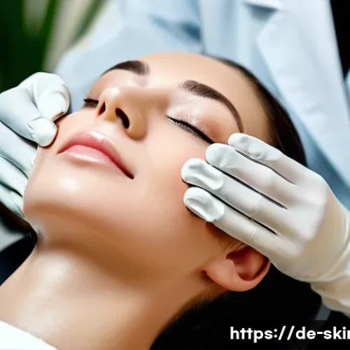 피부관리사의 장비 관리 및 유지보수 - **Prompt:** A close-up, high-definition photographic image of a female esthetician's hands, wearing ...