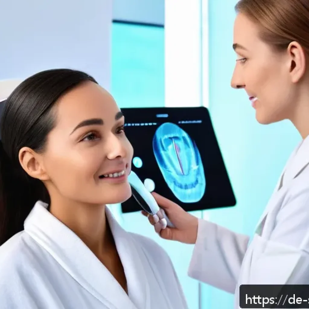 피부관리 클리닉의 성공 운영 사례 - A modern skincare clinic interior featuring a digital skin scanner device in use by a professional e...