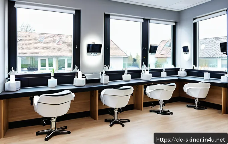 피부관리사 학원 선택 기준 - A modern cosmetology classroom in Germany with students practicing on models wearing professional ma...