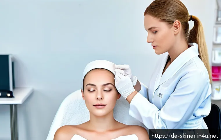 피부관리사 시험 과목별 학습 전략 - A professional cosmetology training scene in a modern German beauty school classroom: a young female...